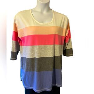 T by Talbots Relaxed Fit Multicolor Striped Cotton Blend Top - Size 1X